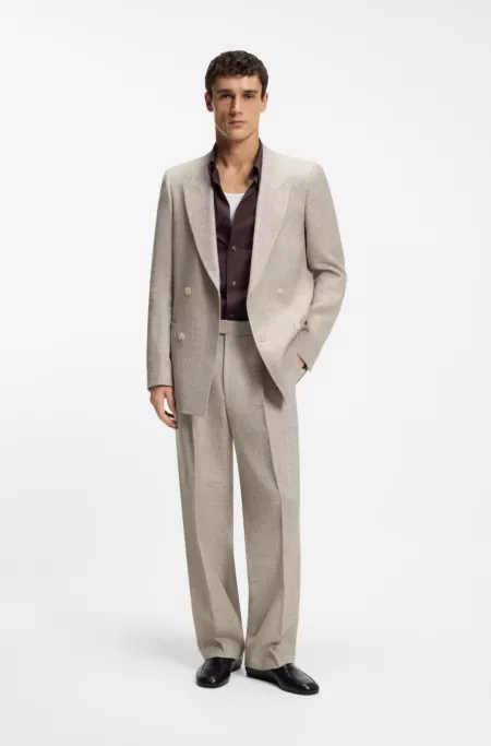 Oversized-fit trousers in micro-patterned fabric with linen