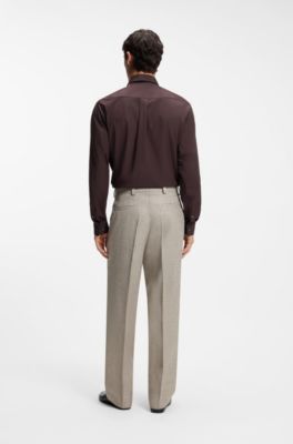 Oversized-fit trousers in micro-patterned fabric with linen, Light Beige