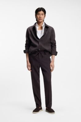 Relaxed-fit overshirt in washable Tech Linen, Dark Brown