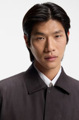 Relaxed-fit overshirt in washable Tech Linen, Dark Brown