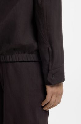 Relaxed-fit overshirt in washable Tech Linen, Dark Brown