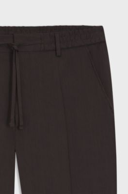 Tapered-fit trousers in washable tech linen, Dark Brown