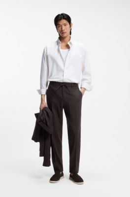 Tapered-fit trousers in washable Tech Linen, Dark Brown