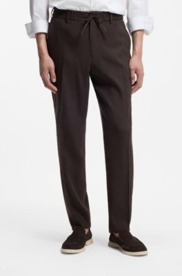 Tapered-fit trousers in washable Tech Linen, Dark Brown