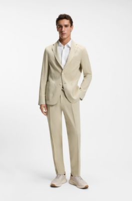 Tapered-fit trousers in washable tech linen, Light Beige