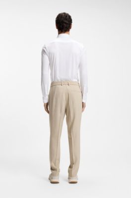 Tapered-fit trousers in washable tech linen, Light Beige