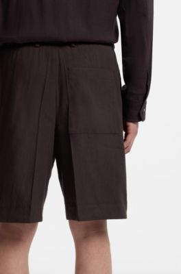 Relaxed-fit shorts in washable Tech Linen, Dark Brown