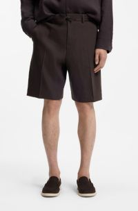 Short coupe d&eacute;contract&eacute;e en lin m&eacute;lang&eacute;, Marron fonc&eacute;