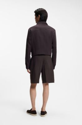 Relaxed-fit shorts in washable Tech Linen, Dark Brown