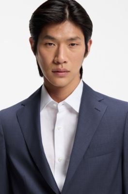 Slim-fit suit jacket in washable AirWool, Blue