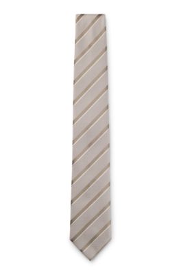 Silk tie with diagonal stripes, Light Beige