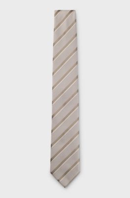 Silk tie with diagonal stripes, Light Beige