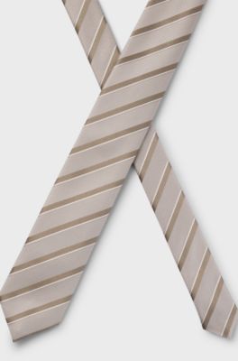 Silk tie with diagonal stripes, Light Beige