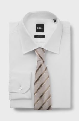 Silk tie with diagonal stripes, Light Beige