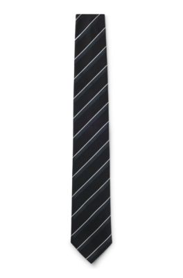Silk tie with diagonal stripes, Dark Blue