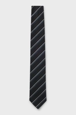 Silk tie with diagonal stripes, Dark Blue