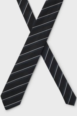 Silk tie with diagonal stripes, Dark Blue