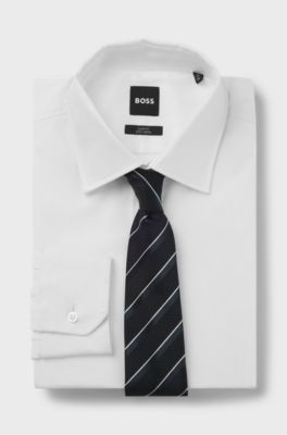Silk tie with diagonal stripes, Dark Blue