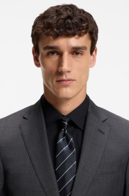 Silk tie with diagonal stripes, Dark Blue