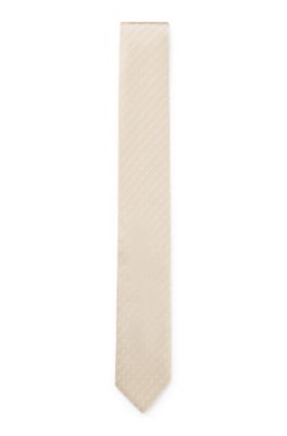 Silk tie with jacquard-woven pattern, Light Beige