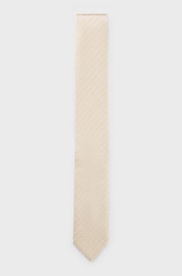 Silk tie with jacquard-woven pattern, Light Beige