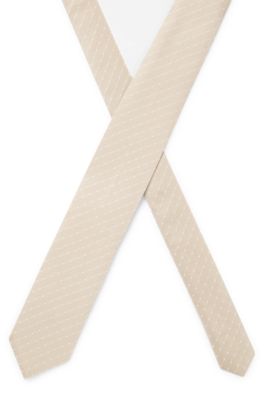Silk tie with jacquard-woven pattern, Light Beige