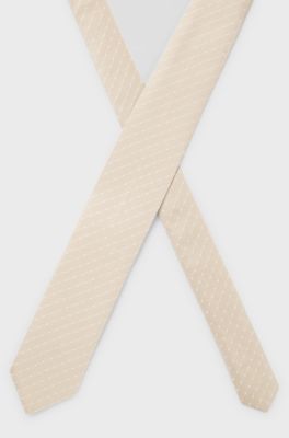 Silk tie with jacquard-woven pattern, Light Beige