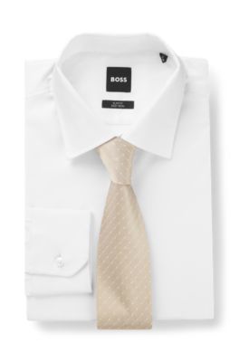 Silk tie with jacquard-woven pattern, Light Beige