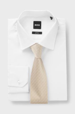 Silk tie with jacquard-woven pattern, Light Beige