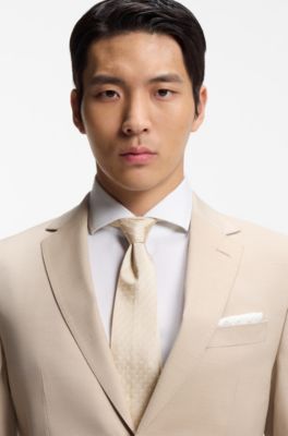 Silk tie with jacquard-woven pattern, Light Beige