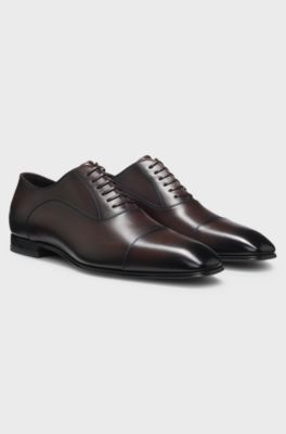 BOSS BY BECKHAM cap-toe Oxford shoes in leather, Dark Brown