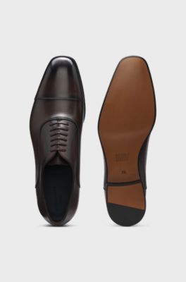 BOSS BY BECKHAM scarpe Oxford con punta in pelle, Marrone scuro