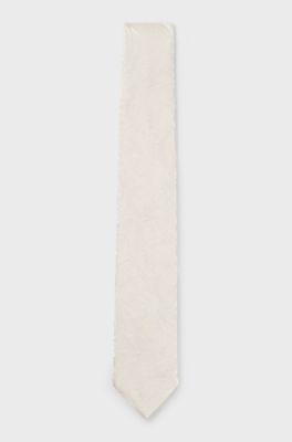 Silk-blend tie with paisley jacquard, White