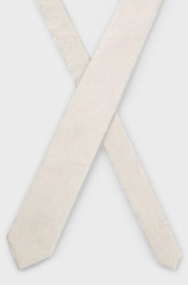 Cravatta in misto seta con motivo Paisley jacquard, Bianco