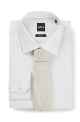 Silk-blend tie with paisley jacquard, White