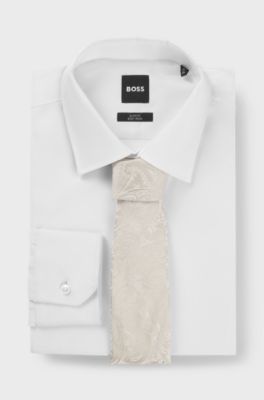 Silk-blend tie with paisley jacquard, Natural