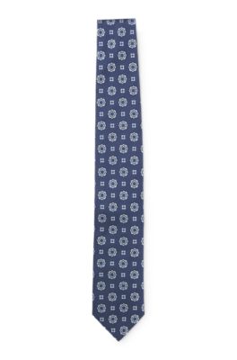 Jacquard-pattern tie in a silk blend, Dark Blue