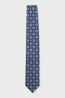 Jacquard-pattern tie in a silk blend, Dark Blue