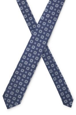 Jacquard-pattern tie in a silk blend, Dark Blue