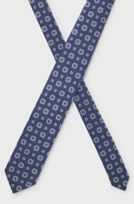 Jacquard-pattern tie in a silk blend, Dark Blue