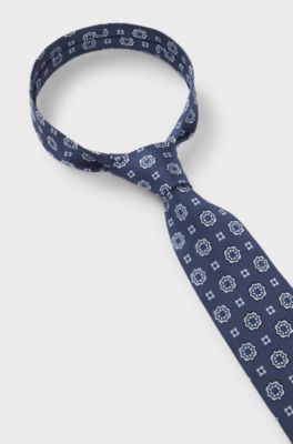 Jacquard-pattern tie in a silk blend, Dark Blue
