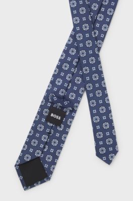 Jacquard-pattern tie in a silk blend, Dark Blue