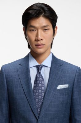 Cravatta in misto seta con motivo jacquard, Blu scuro
