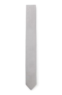 Silk-blend tie with jacquard pattern, Light Grey