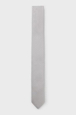 Silk-blend tie with jacquard pattern, Light Grey