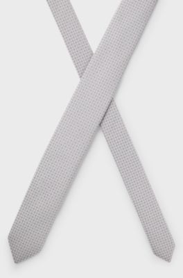 Silk-blend tie with jacquard pattern, Light Grey
