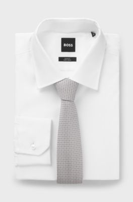 Silk-blend tie with jacquard pattern, Light Grey
