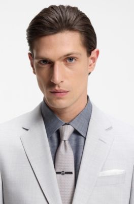Silk-blend tie with jacquard pattern, Light Grey