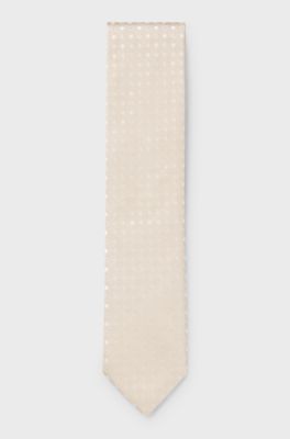 Silk-blend tie with jacquard pattern, Light Beige