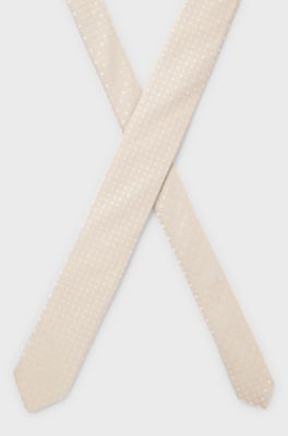 Silk-blend tie with jacquard pattern, Light Beige